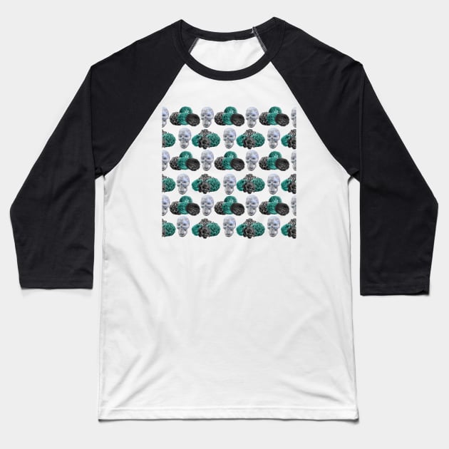 Pretty Floral & Glitzy skull pattern #2 Baseball T-Shirt by MinnieWilks